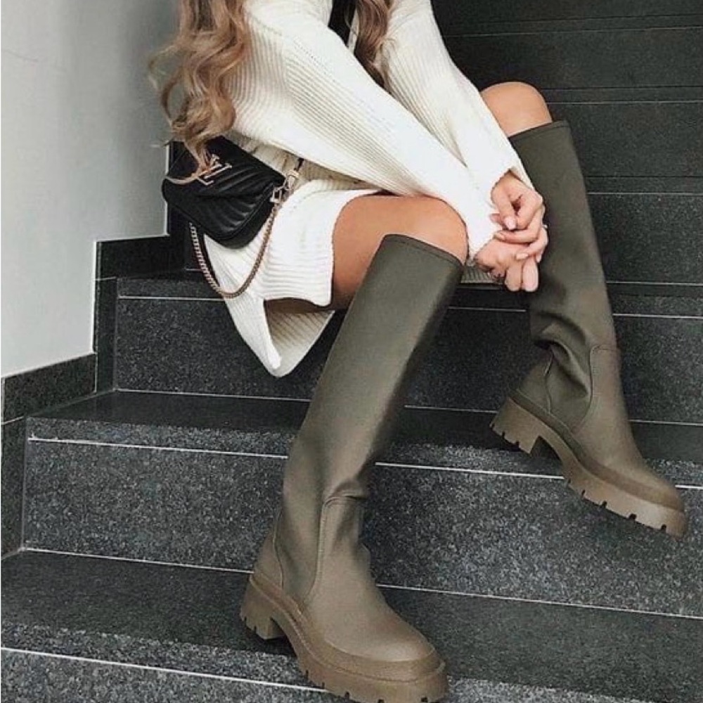 Zara Olive Knee High Boots